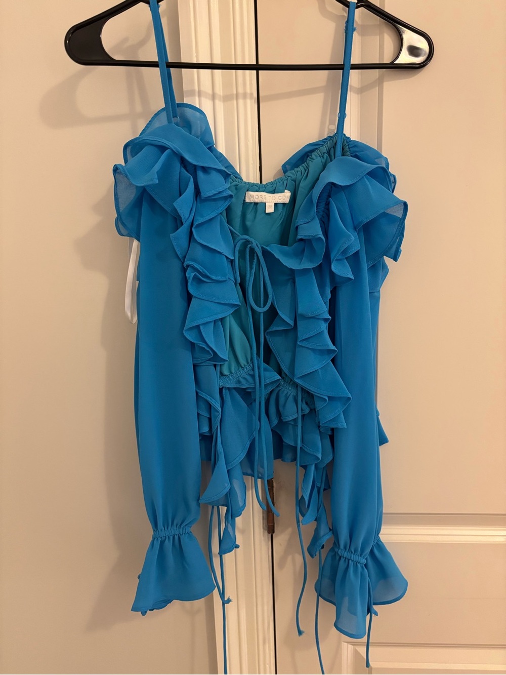 REVOLVE Blue Ruffled Cold-Shoulder Blouse